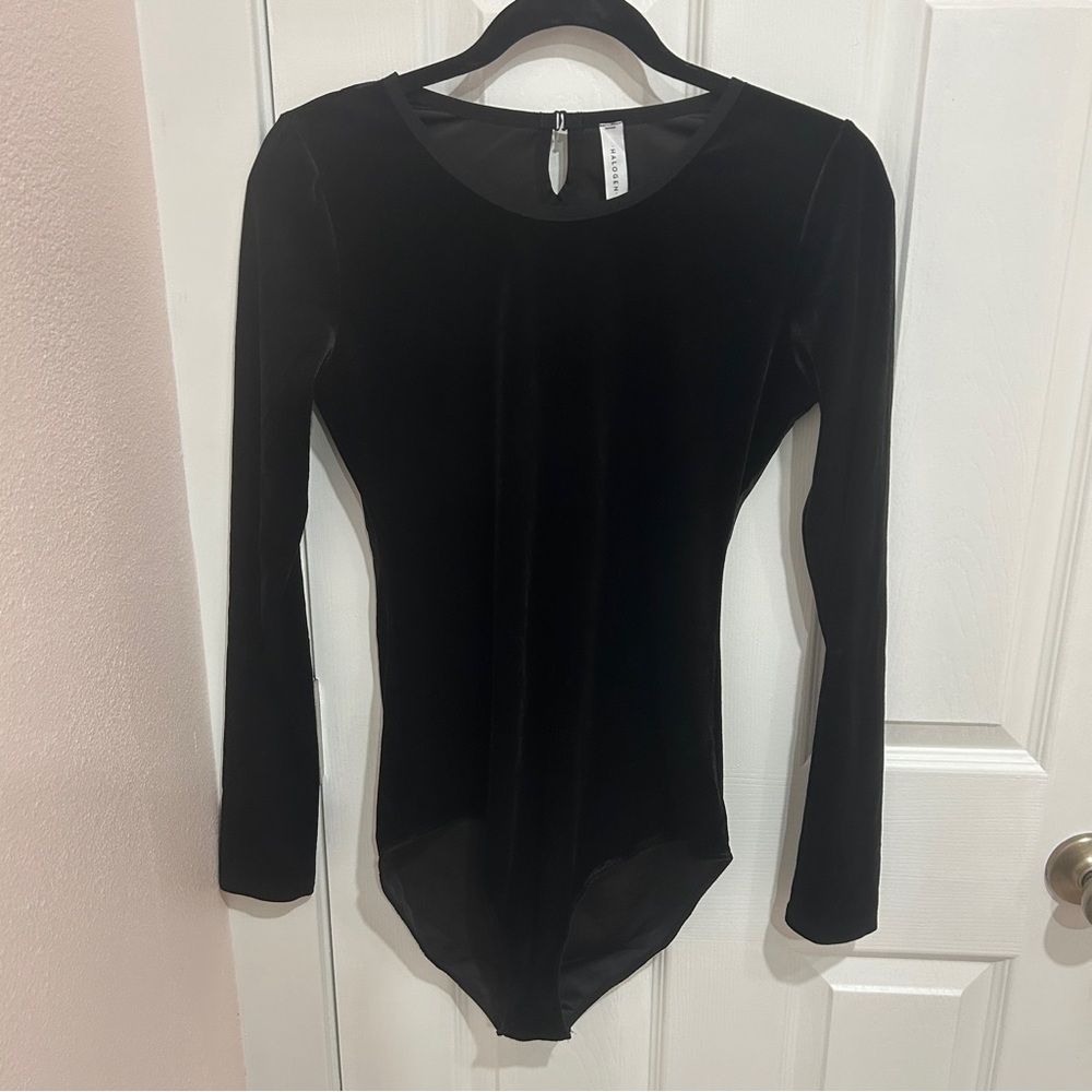 Halogen Classic Black Long Sleeve Velvet Bodysuit